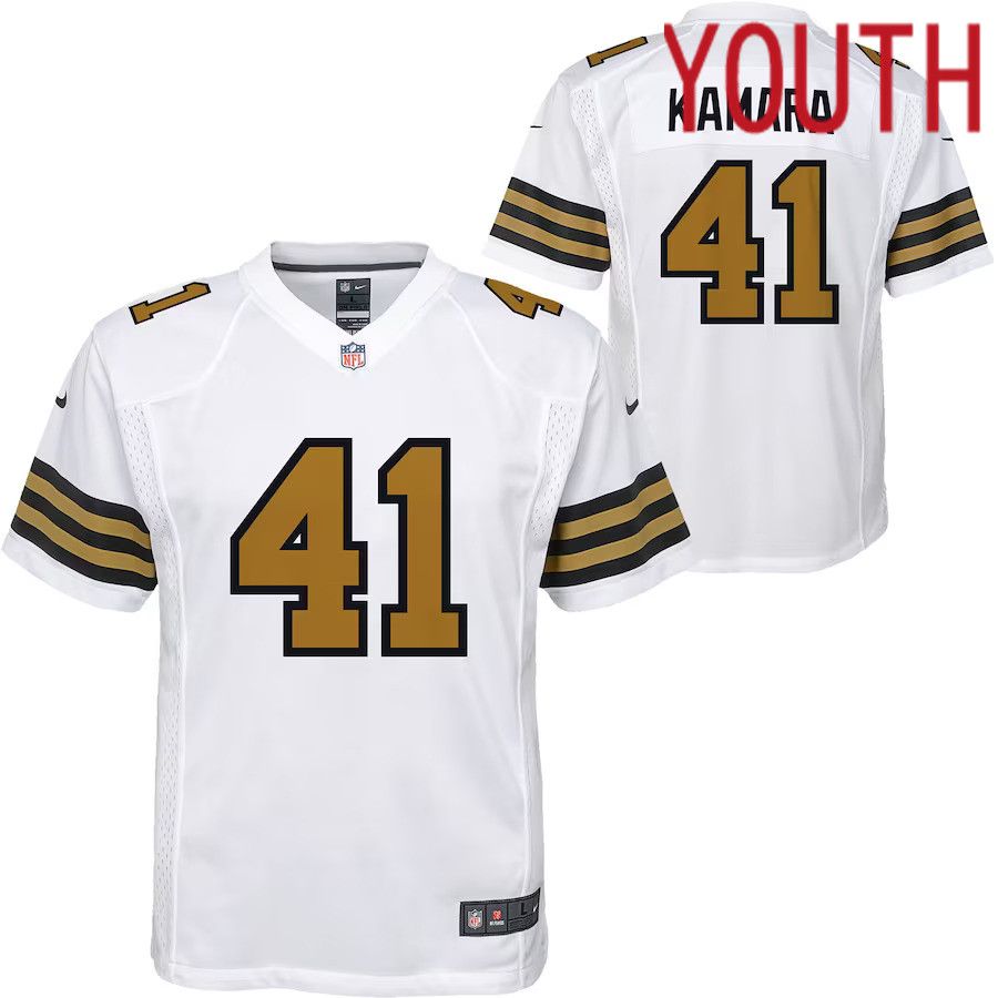 Youth New Orleans Saints #41 Alvin Kamara Nike White Color Rush Player Game NFL Jersey